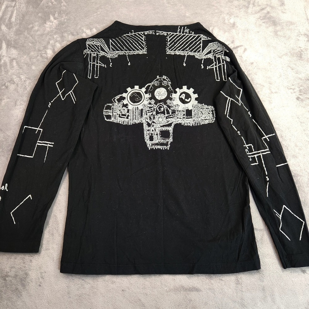 Vintage Armani Jeans Technical Engine Graphic Long Sleeve Shirt M Black Italy